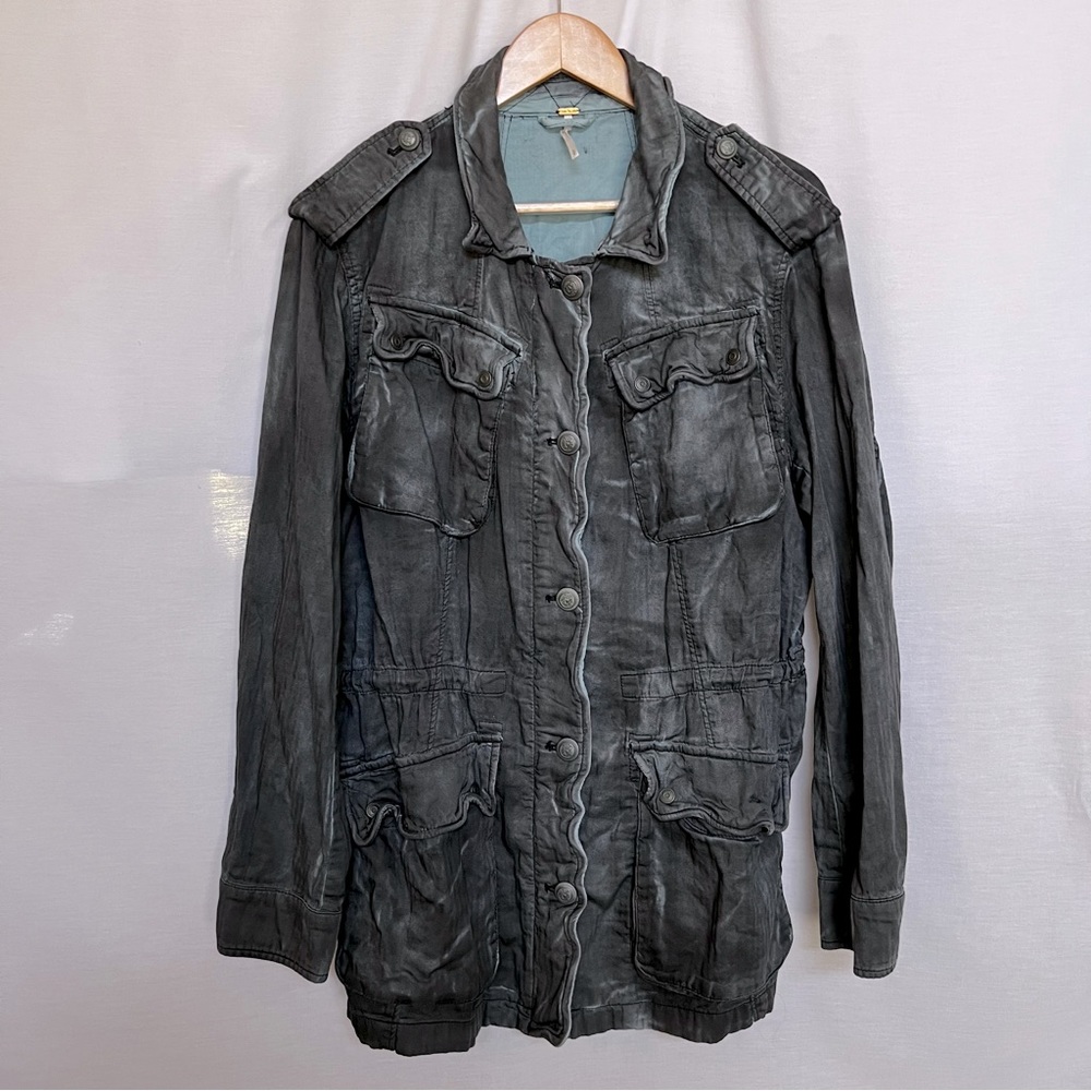Free People Grunge Gray Military Style Jacket. Size L - Picture 4 of 10